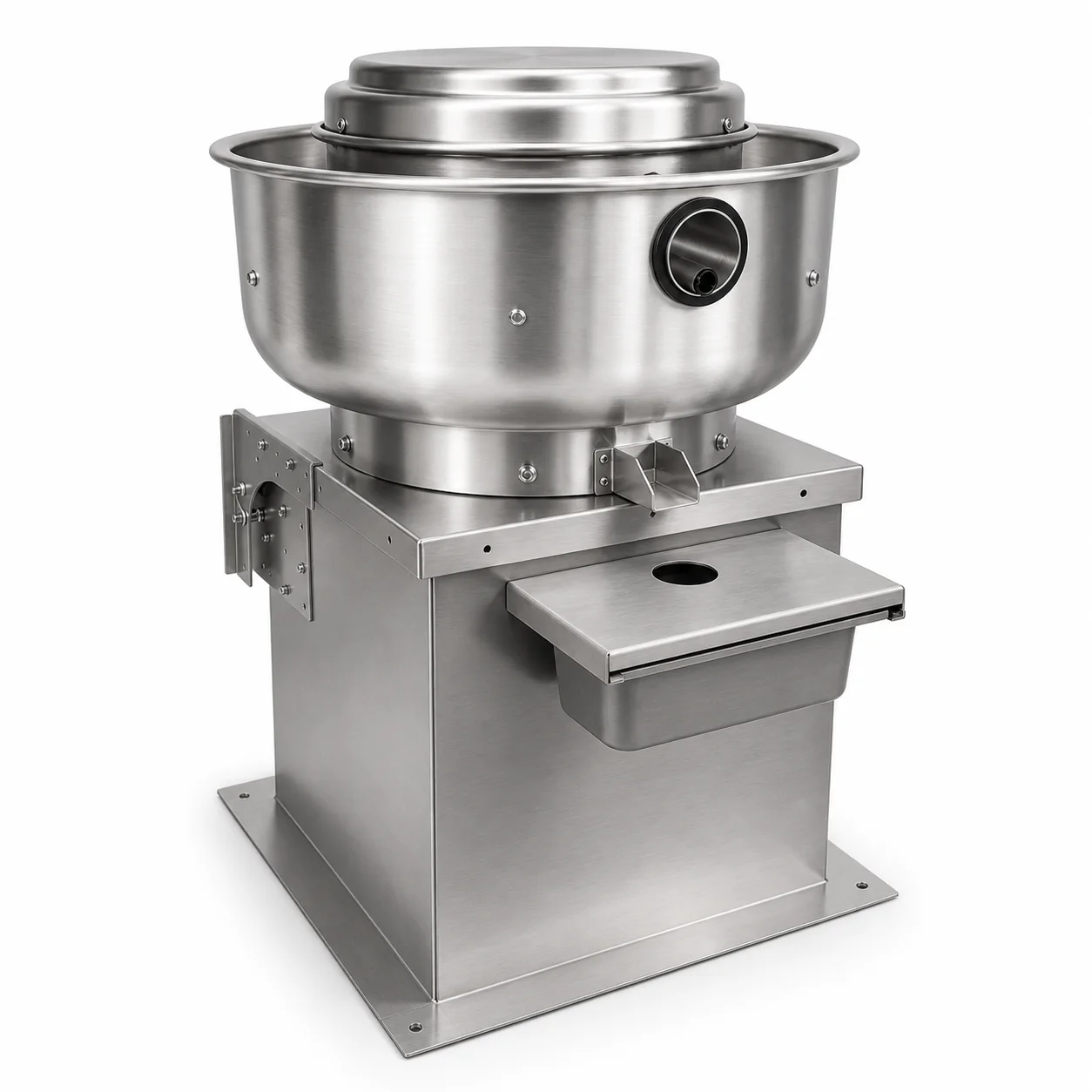 Upblast roof exhaust fan installed on a roof curb for kitchen grease exhaust